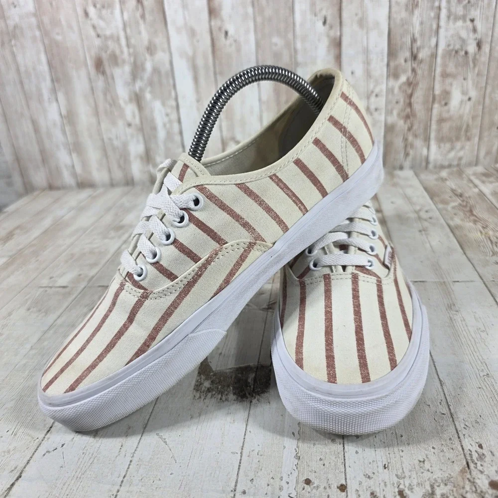 Vans Authentic Striped Canvas Sneakers Cream Rose Gold Womens 10 Mens 8.5 721454